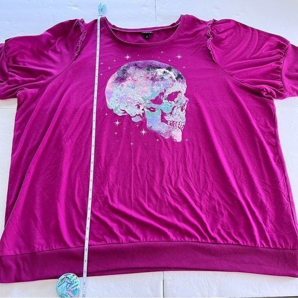 Torrid French Terry‎ Short Sleeve Purple Skull Lightweight Sweatshirt 5X - Picture 11 of 12
